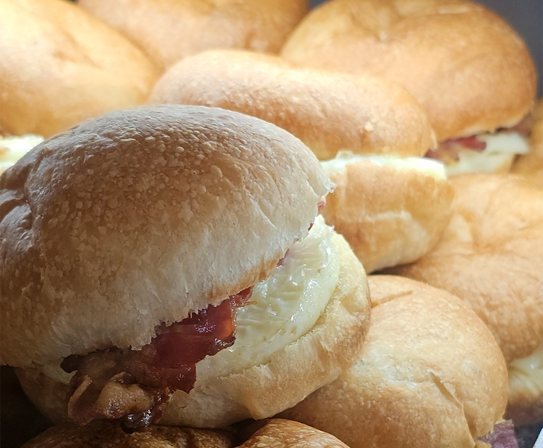 Breakfast sandwiches on fresh rolls, made to take away from La Sucriere in Sint Maarten