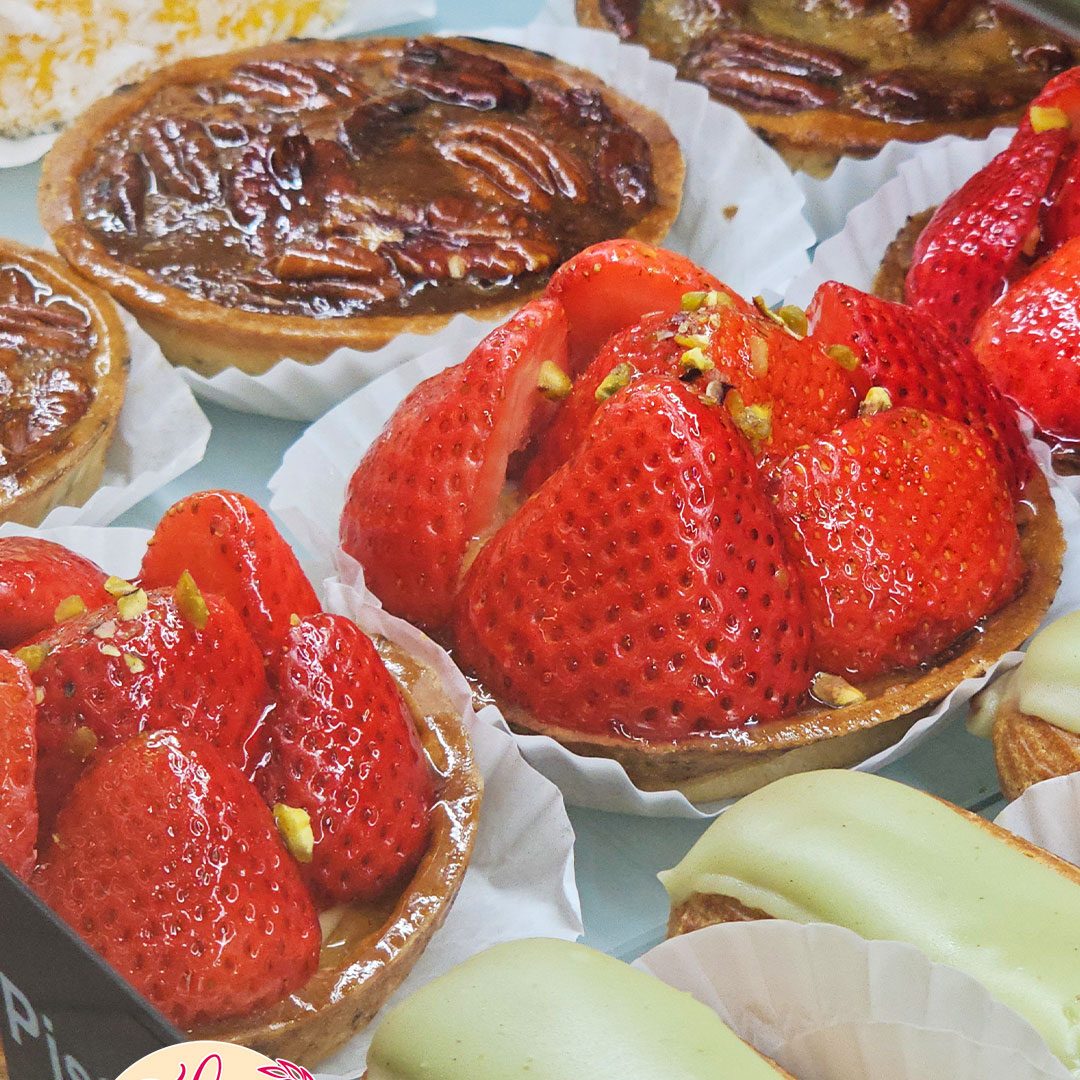 Strawberry tarts and éclairs from La Sucrière bakery, Sint Maarten